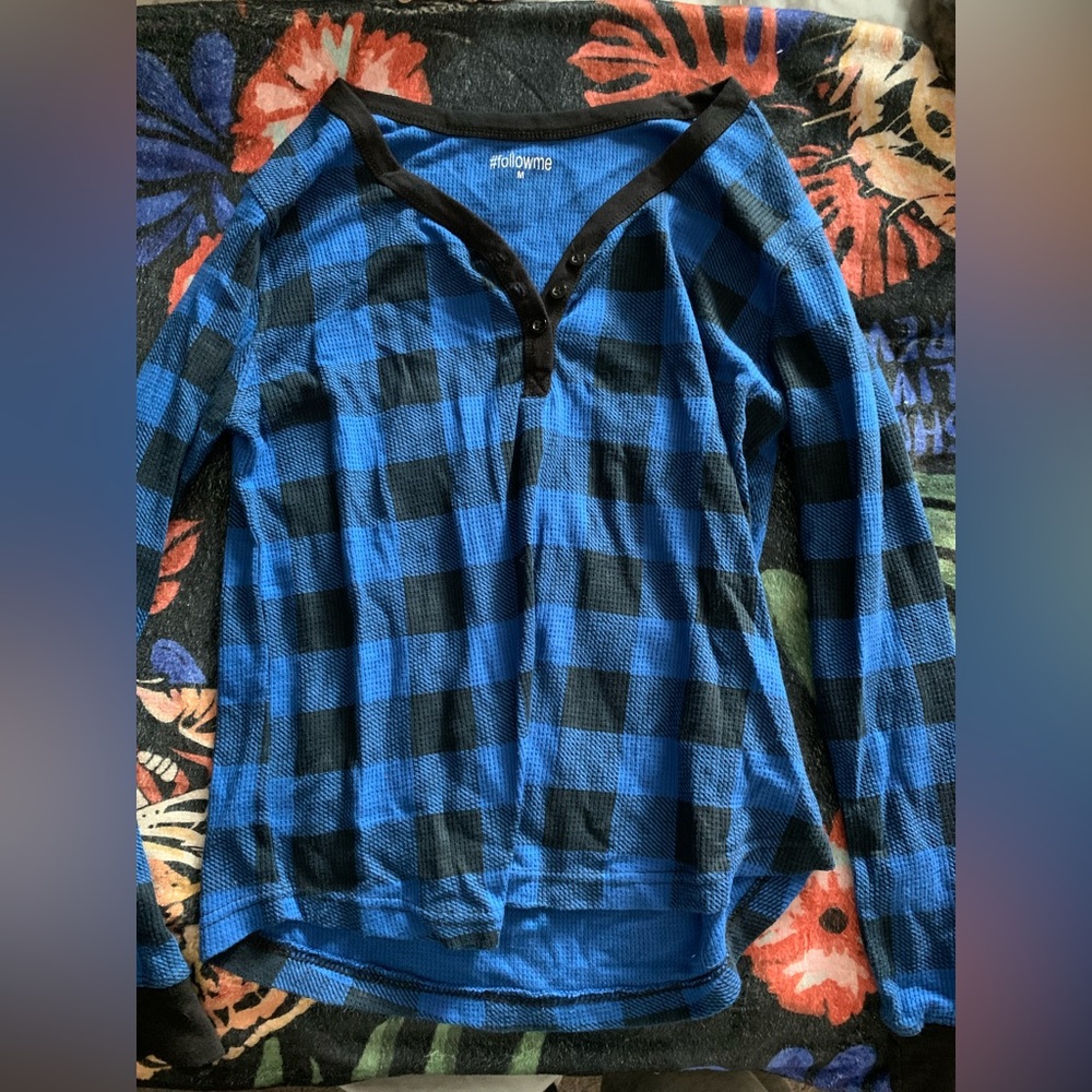 Blue and black plaid pajama set